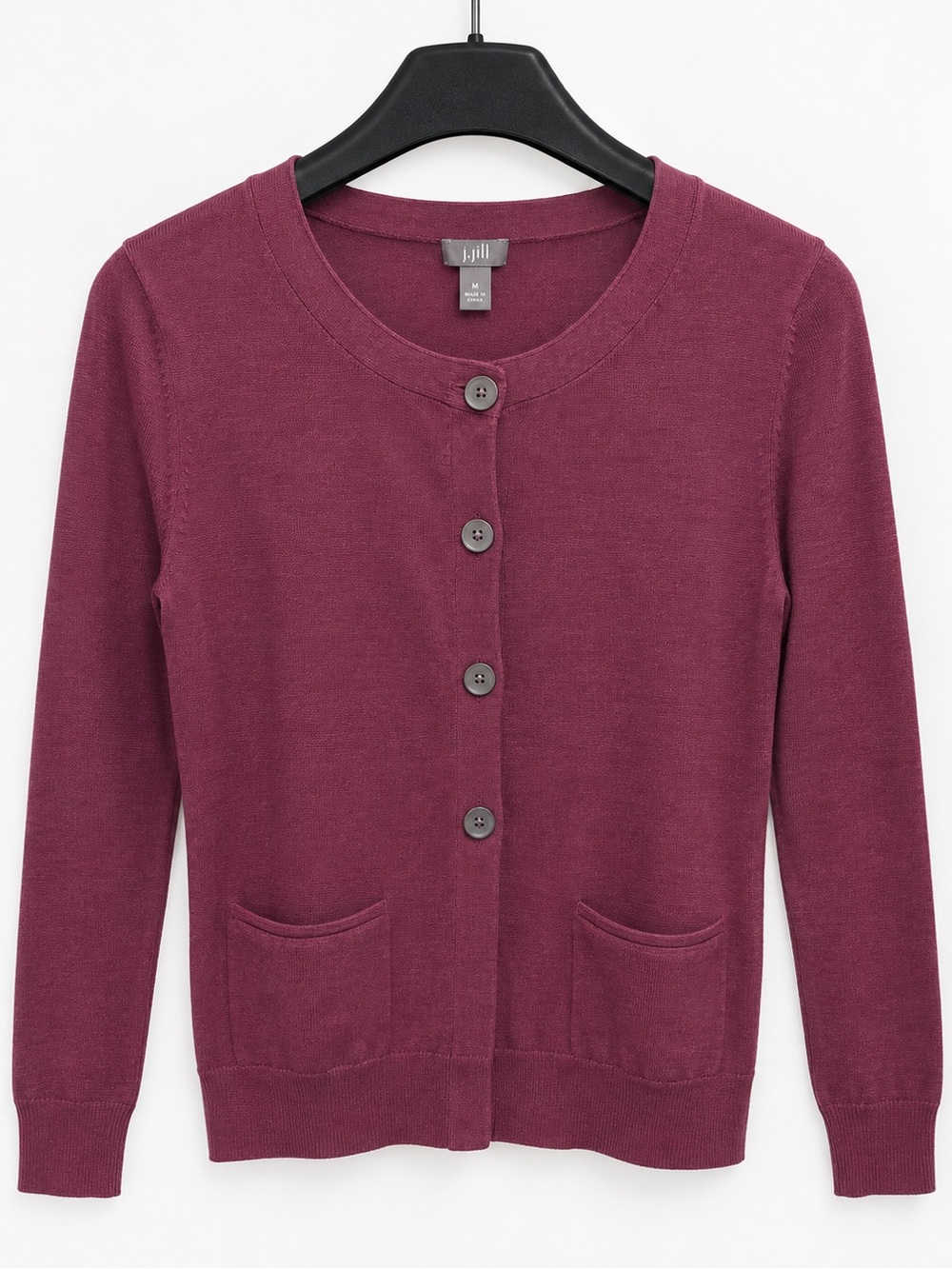 J. Jill Plum Button-Front Cotton Cardigan